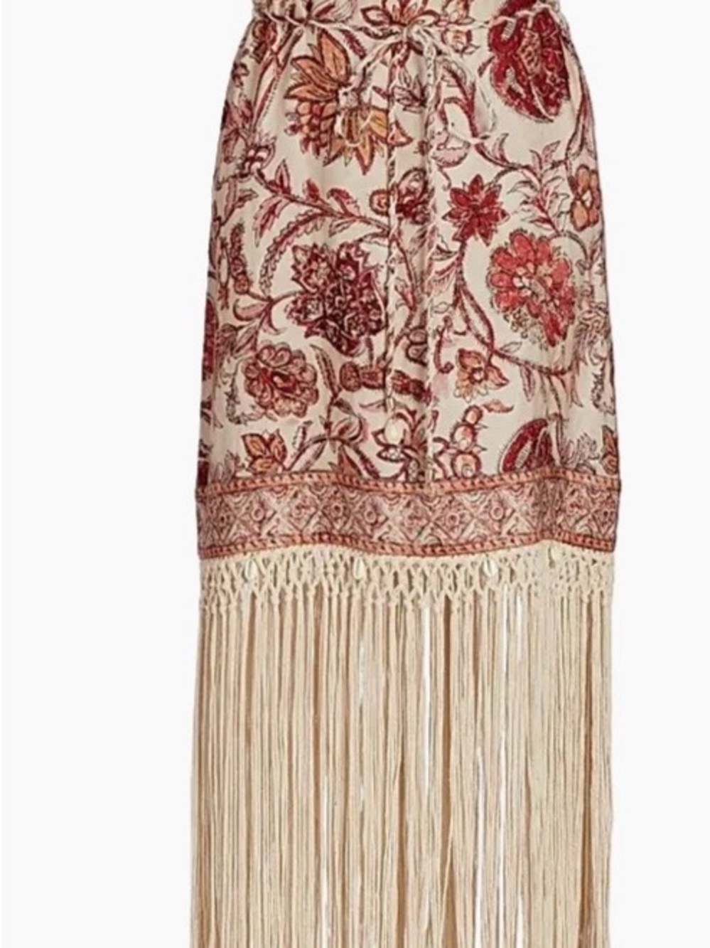 Zimmermann Cream Maxi Dress with Red Floral Print & Fringe - Picture 3 of 6